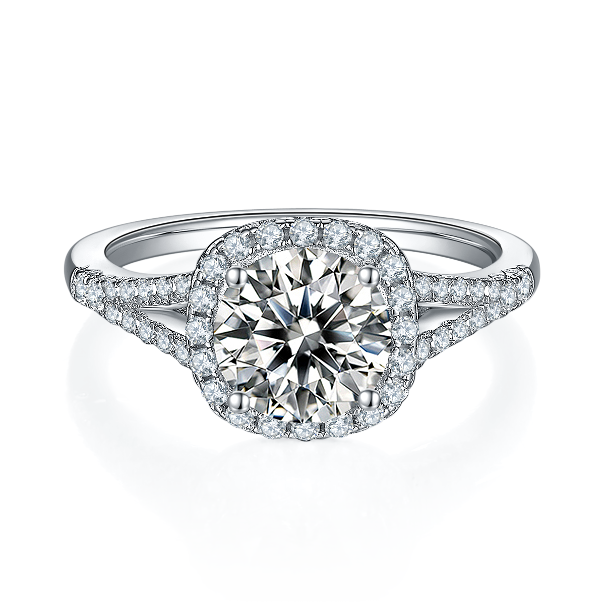 Double arm square bag S925 silver plated platinum moissanite diamond women's ring 1.5 carats D-grade